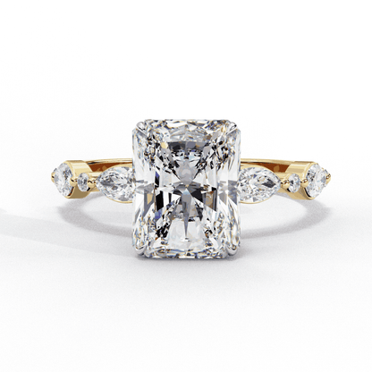 Radiant Cut Lab Grown Diamond Pave Engagement Ring with Marquise and Round Accent Shoulders
