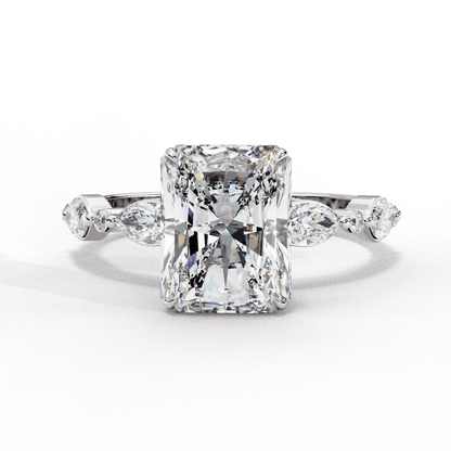 Radiant Cut Lab Grown Diamond Pave Engagement Ring with Marquise and Round Accent Shoulders