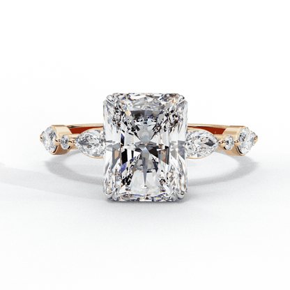 Radiant Cut Lab Grown Diamond Pave Engagement Ring with Marquise and Round Accent Shoulders