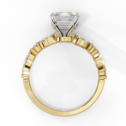 Radiant Cut Lab Grown Diamond Pave Engagement Ring with Marquise and Round Accent Shoulders