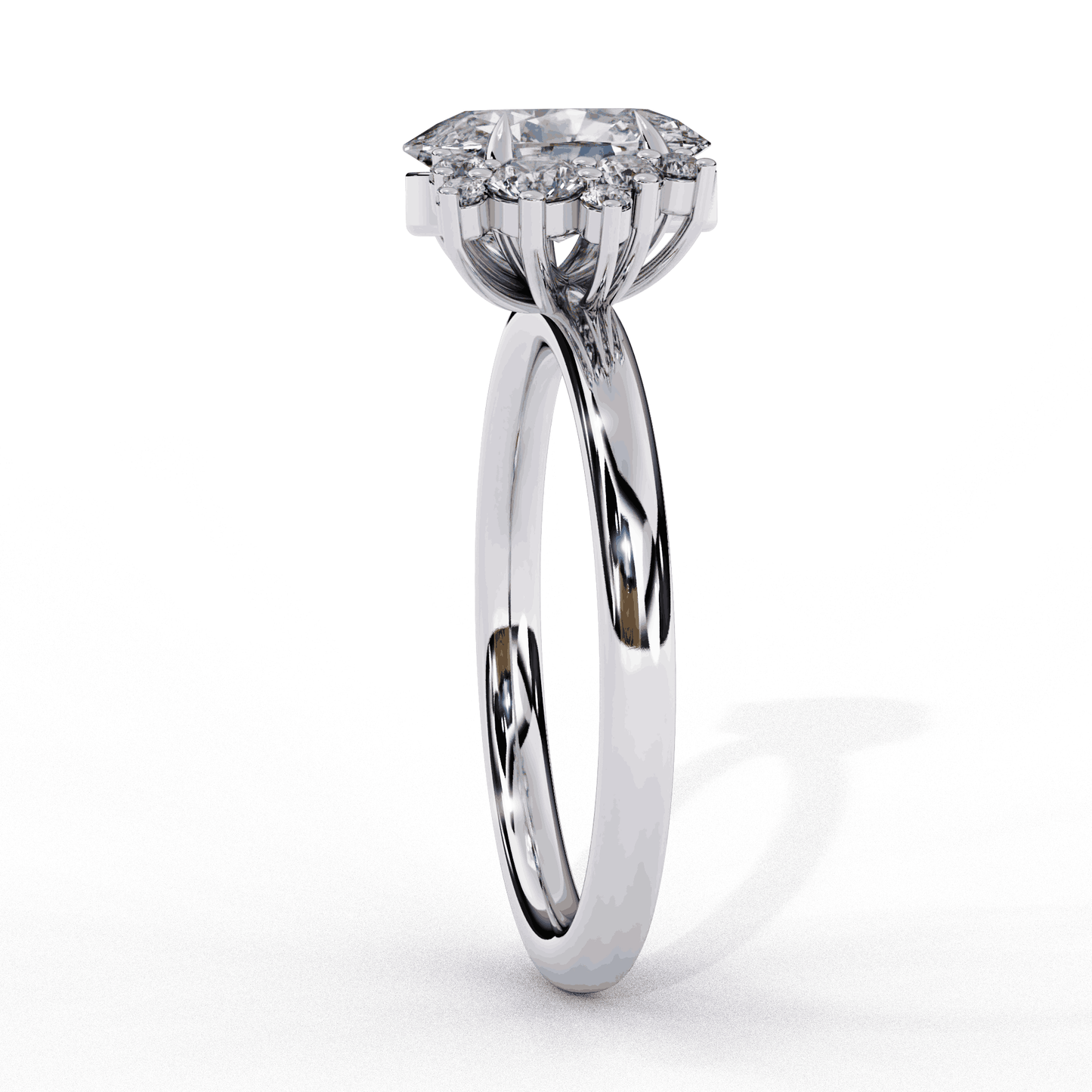 Oval Cut Lab Grown Diamond Bezel Engagement Ring with Asymmetric Diamond Cluster Accents