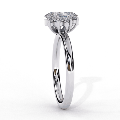 Oval Cut Lab Grown Diamond Bezel Engagement Ring with Asymmetric Diamond Cluster Accents