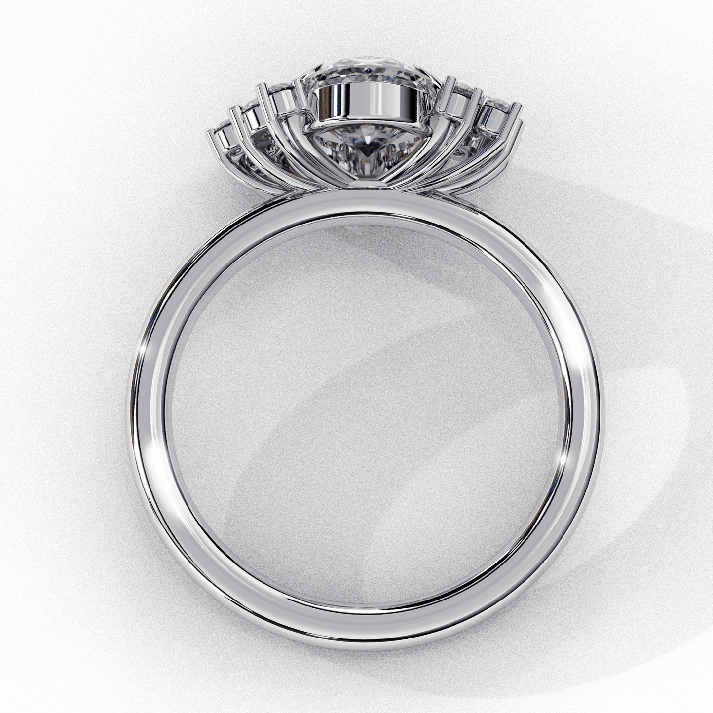 Oval Cut Lab Grown Diamond Bezel Engagement Ring with Asymmetric Diamond Cluster Accents