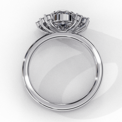 Oval Cut Lab Grown Diamond Bezel Engagement Ring with Asymmetric Diamond Cluster Accents