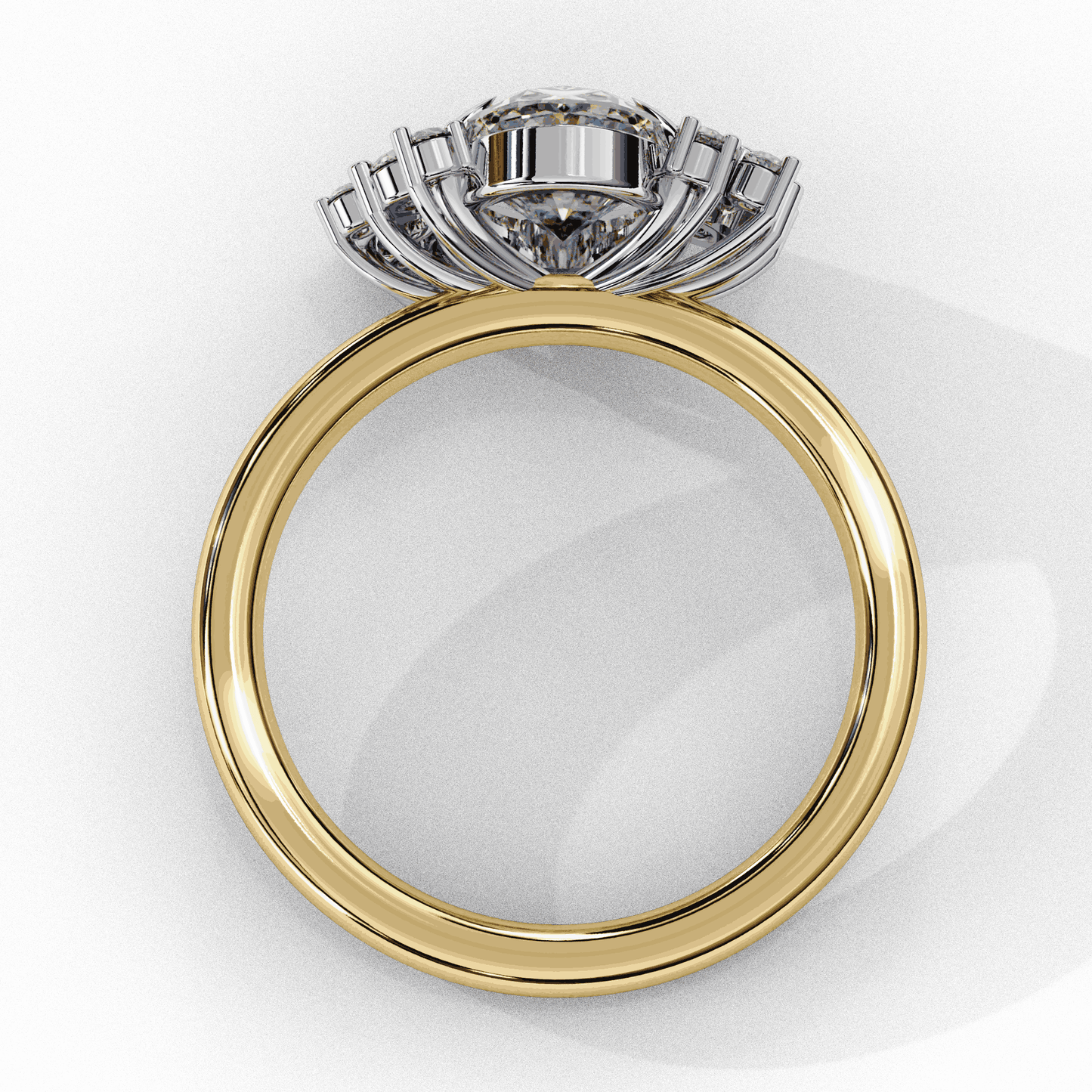 Oval Cut Lab Grown Diamond Bezel Engagement Ring with Asymmetric Diamond Cluster Accents