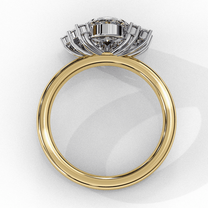 Oval Cut Lab Grown Diamond Bezel Engagement Ring with Asymmetric Diamond Cluster Accents