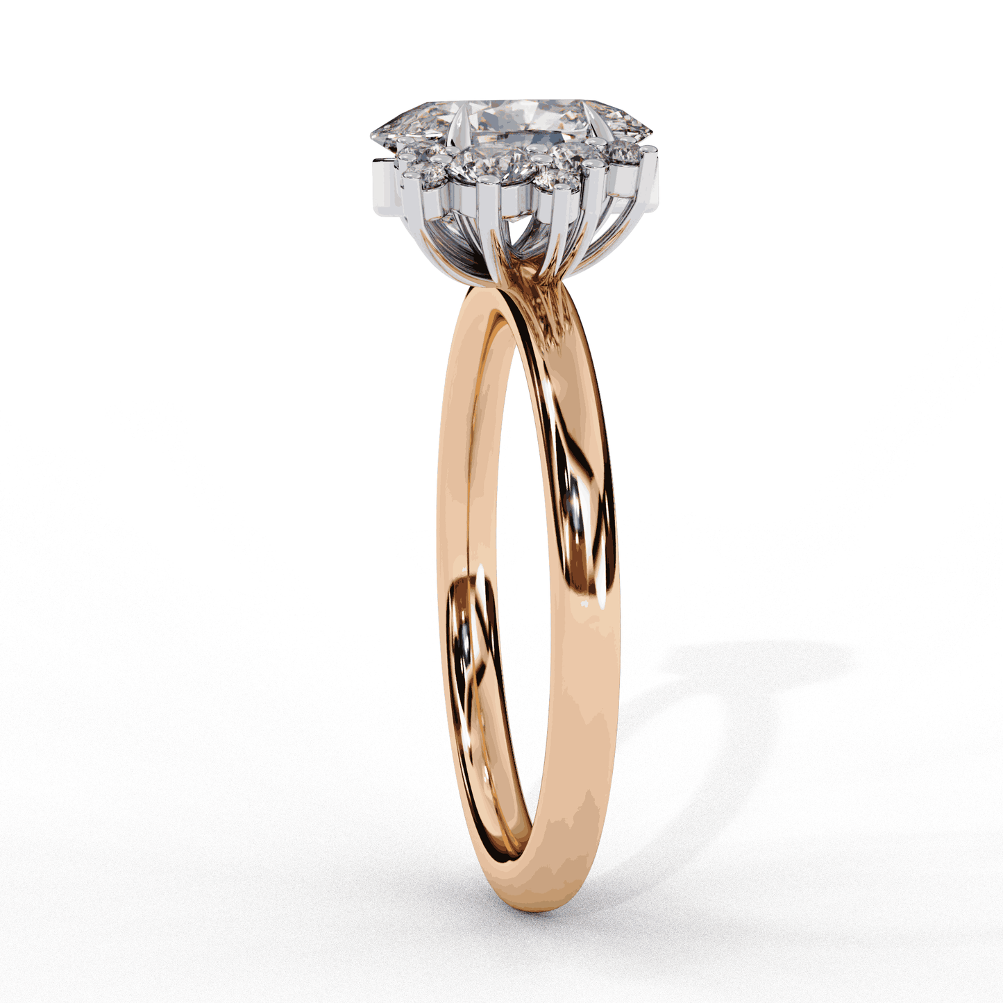 Oval Cut Lab Grown Diamond Bezel Engagement Ring with Asymmetric Diamond Cluster Accents