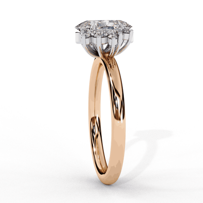Oval Cut Lab Grown Diamond Bezel Engagement Ring with Asymmetric Diamond Cluster Accents