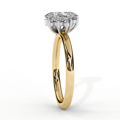 Oval Cut Lab Grown Diamond Bezel Engagement Ring with Asymmetric Diamond Cluster Accents