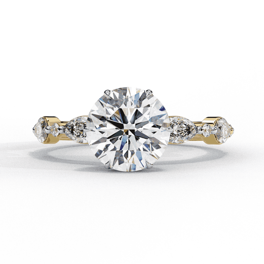 Round Cut Lab Grown Diamond Pave Engagement Ring with Marquise and Round Accent Shoulders