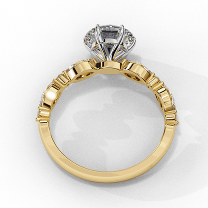 Round Cut Lab Grown Diamond Pave Engagement Ring with Marquise and Round Accent Shoulders