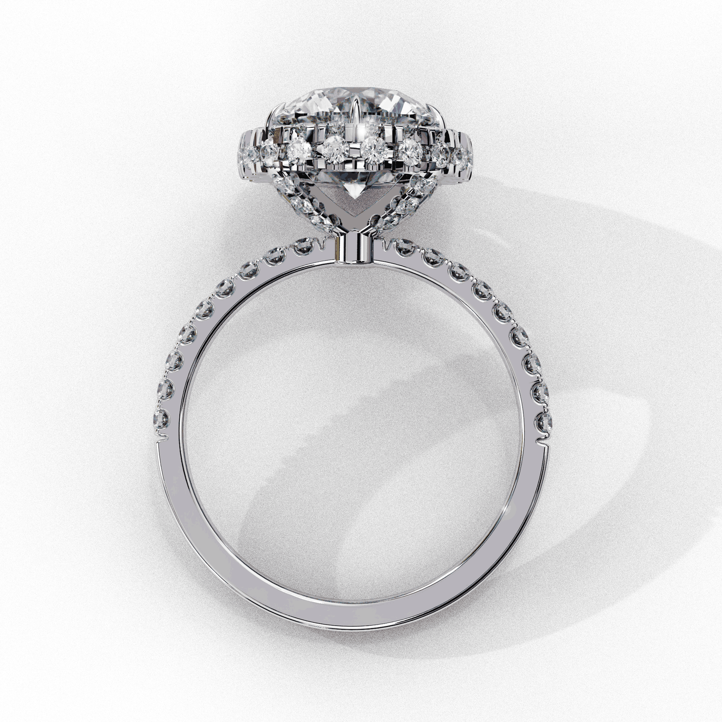 Round Cut Lab Grown Diamond Halo Engagement Ring with Open Gallery Pavé Basket