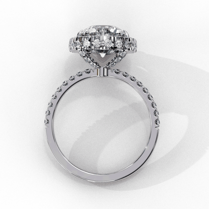 Round Cut Lab Grown Diamond Halo Engagement Ring with Open Gallery Pavé Basket