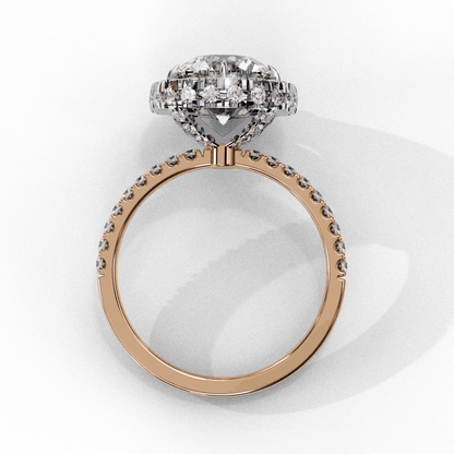 Round Cut Lab Grown Diamond Halo Engagement Ring with Open Gallery Pavé Basket