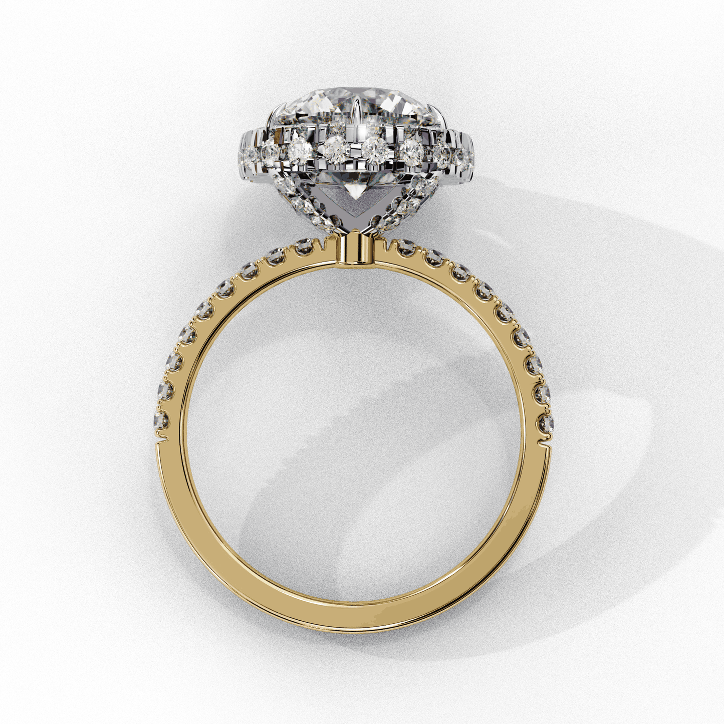 Round Cut Lab Grown Diamond Halo Engagement Ring with Open Gallery Pavé Basket