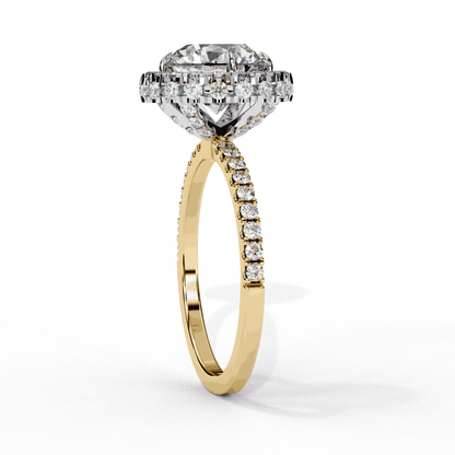 Round Cut Lab Grown Diamond Halo Engagement Ring with Open Gallery Pavé Basket