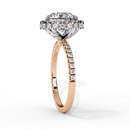 Round Cut Lab Grown Diamond Halo Engagement Ring with Open Gallery Pavé Basket