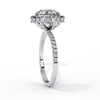 Round Cut Lab Grown Diamond Halo Engagement Ring with Open Gallery Pavé Basket