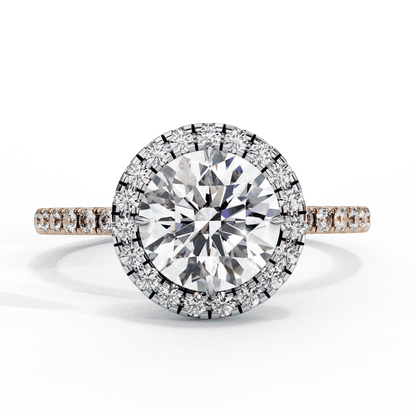 Round Cut Lab Grown Diamond Halo Engagement Ring with Open Gallery Pavé Basket