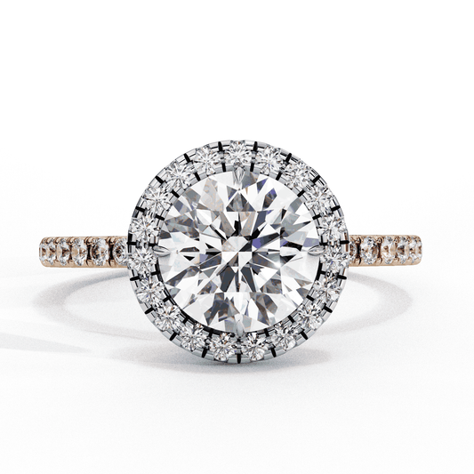 Round Cut Lab Grown Diamond Halo Engagement Ring with Open Gallery Pavé Basket
