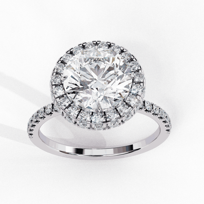 Round Cut Lab Grown Diamond Halo Engagement Ring with Open Gallery Pavé Basket