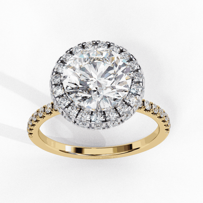 Round Cut Lab Grown Diamond Halo Engagement Ring with Open Gallery Pavé Basket