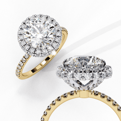 Round Cut Lab Grown Diamond Halo Engagement Ring with Open Gallery Pavé Basket