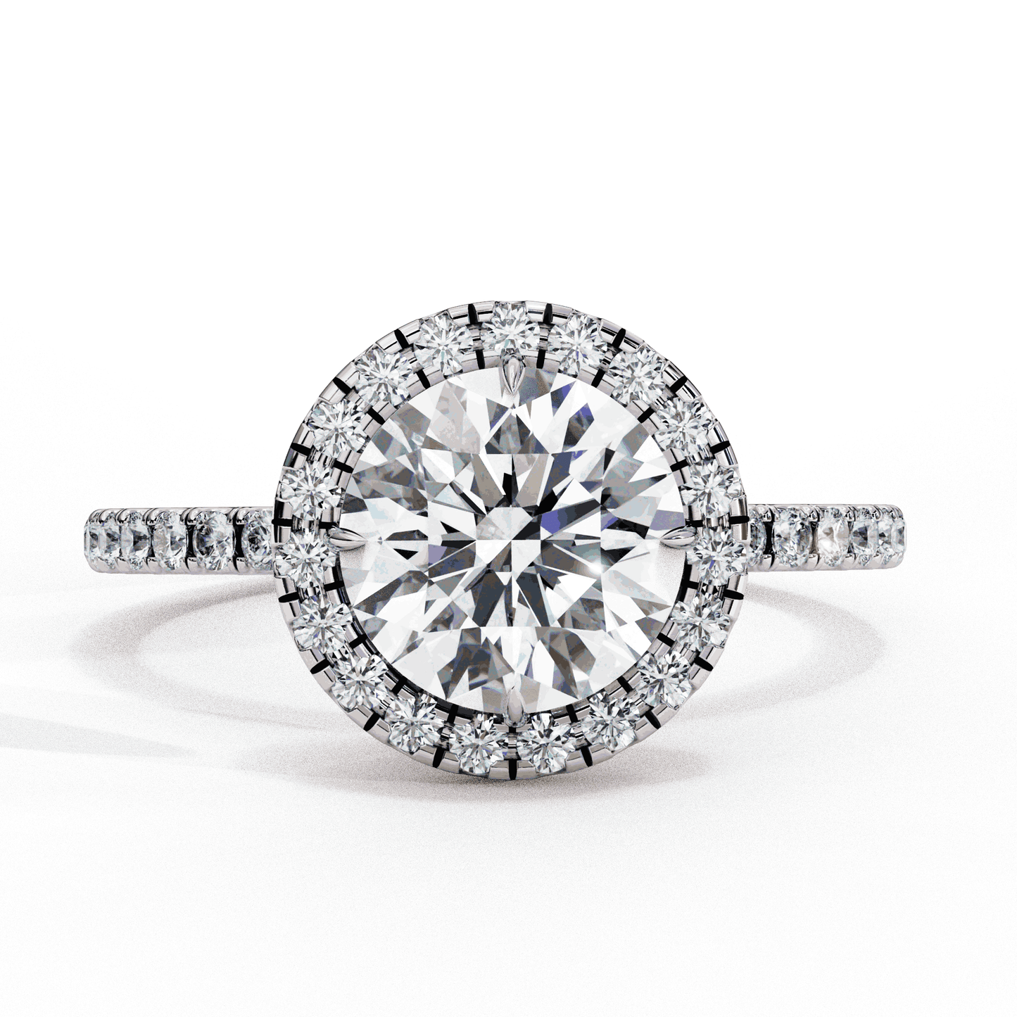 Round Cut Lab Grown Diamond Halo Engagement Ring with Open Gallery Pavé Basket