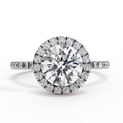Round Cut Lab Grown Diamond Halo Engagement Ring with Open Gallery Pavé Basket