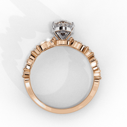 Pear Cut Lab Grown Diamond Pave Engagement Ring with Marquise and Round Accent Shoulders