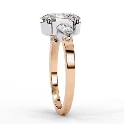 Oval Cut Lab Grown Diamond Three Stone Engagement Ring with Pear Side Accents