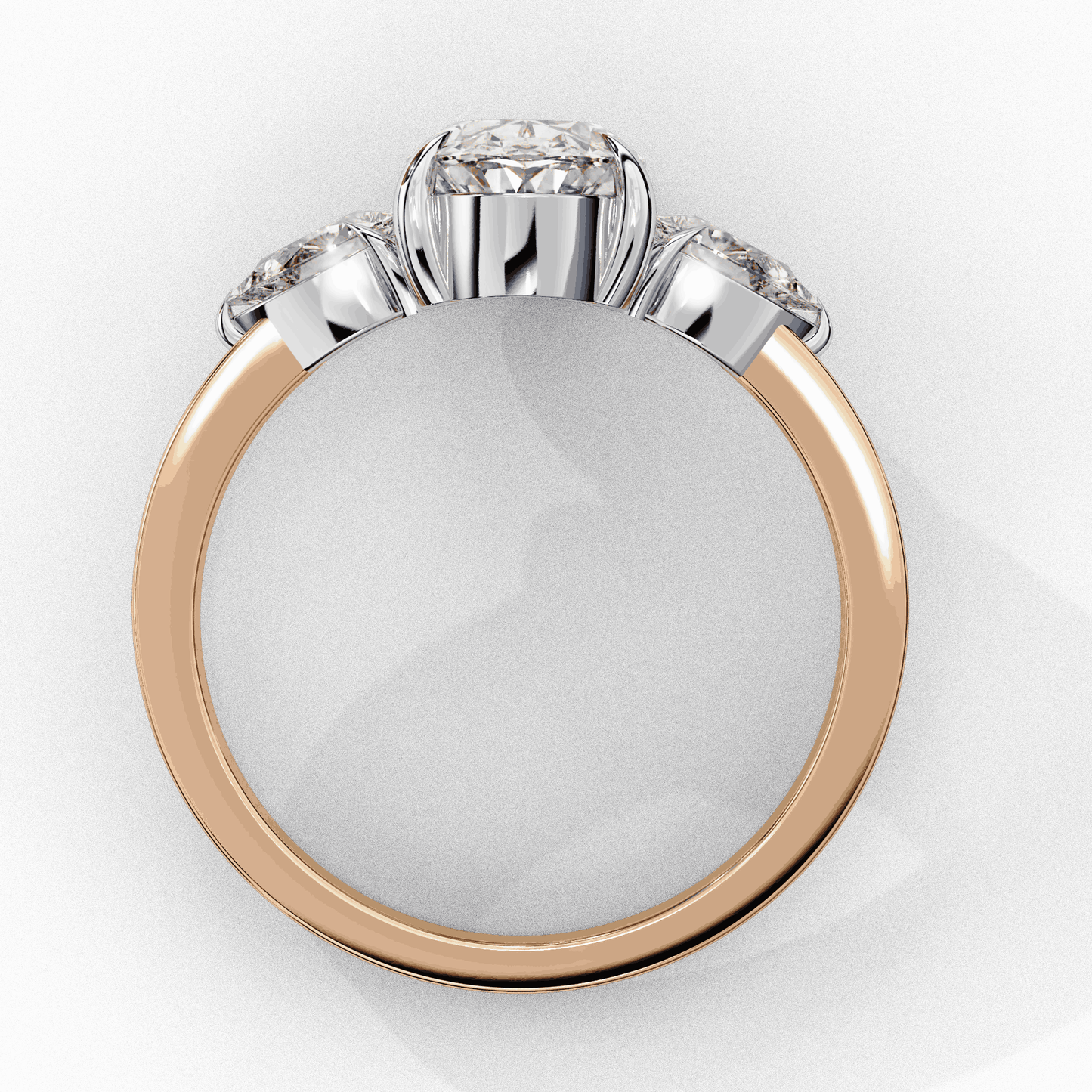 Oval Cut Lab Grown Diamond Three Stone Engagement Ring with Pear Side Accents