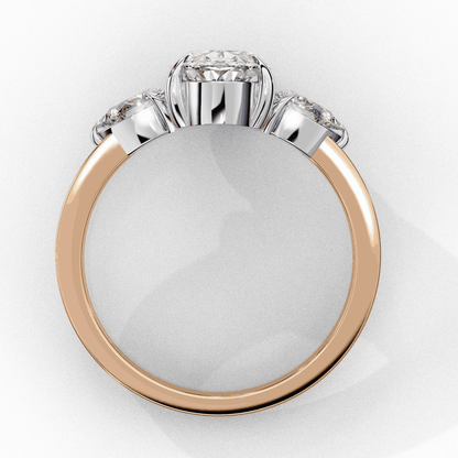 Oval Cut Lab Grown Diamond Three Stone Engagement Ring with Pear Side Accents