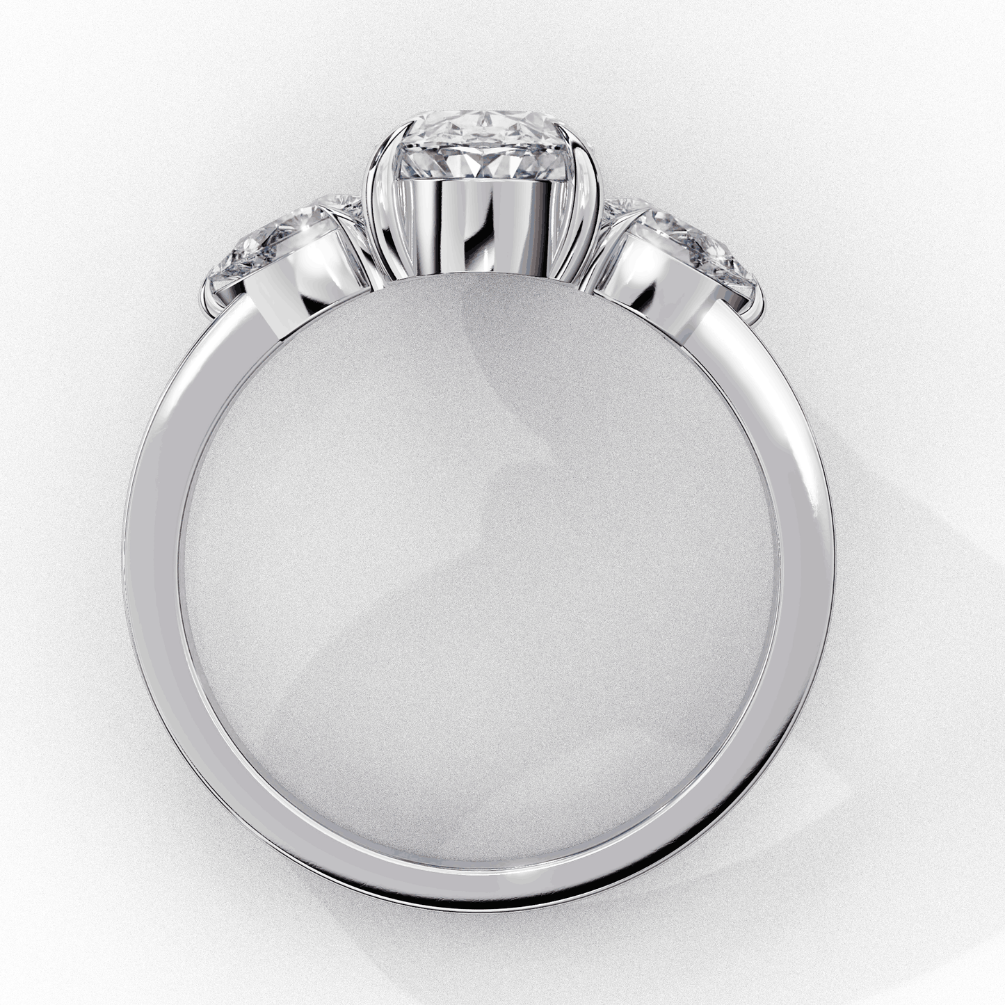 Oval Cut Lab Grown Diamond Three Stone Engagement Ring with Pear Side Accents