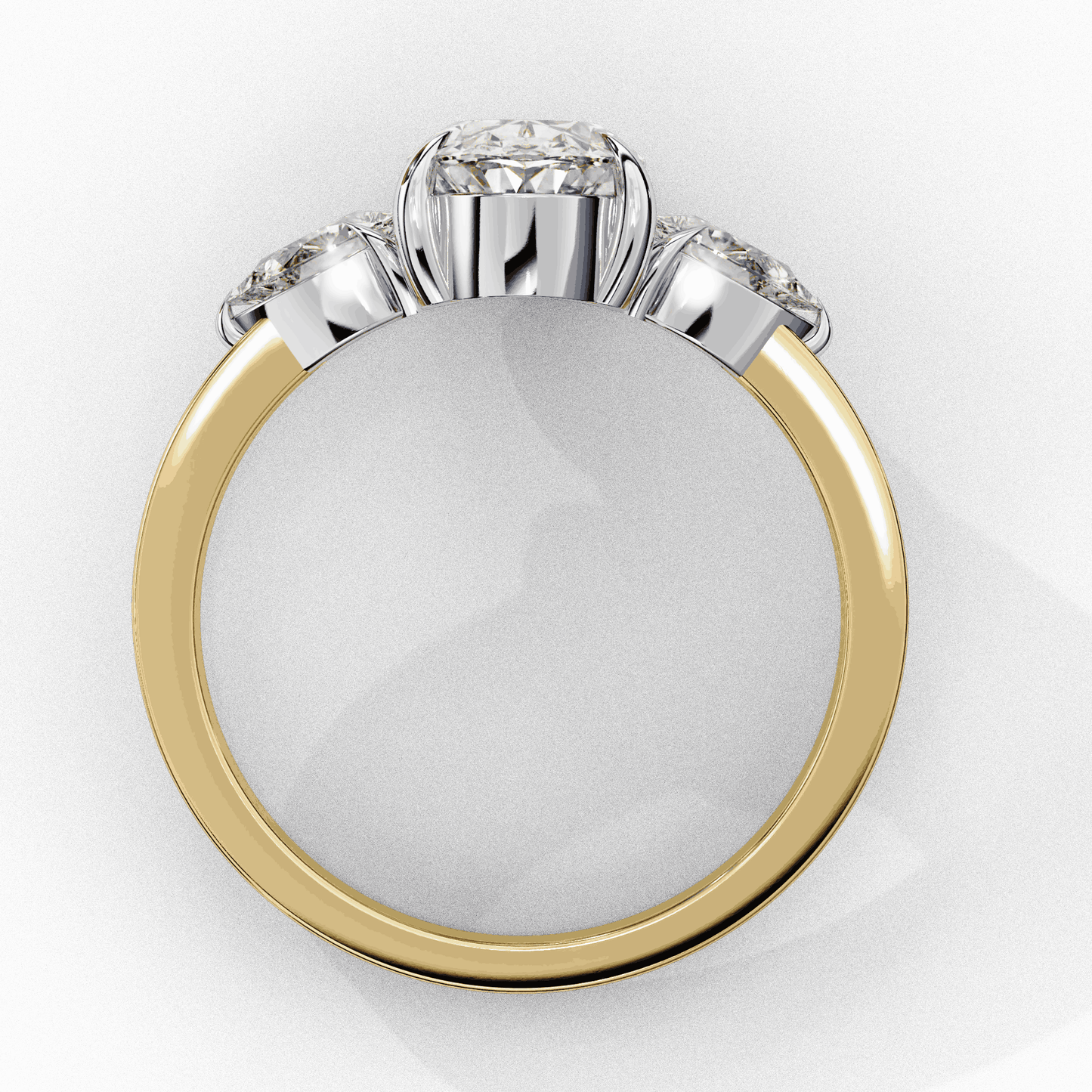 Oval Cut Lab Grown Diamond Three Stone Engagement Ring with Pear Side Accents