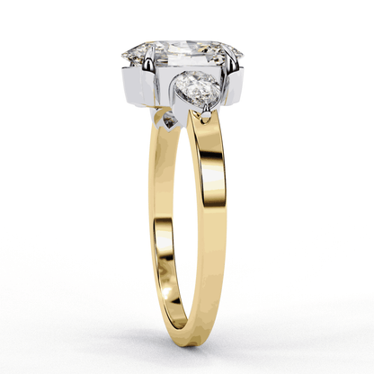 Oval Cut Lab Grown Diamond Three Stone Engagement Ring with Pear Side Accents