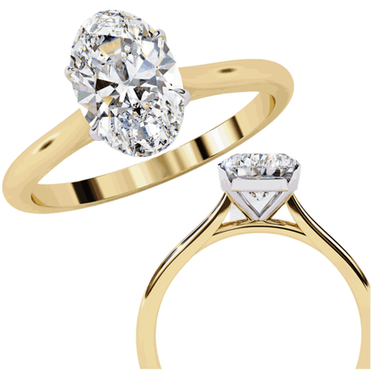 Oval Cut Lab Grown Diamond Solitaire Engagement Ring with Cathedral Shoulders