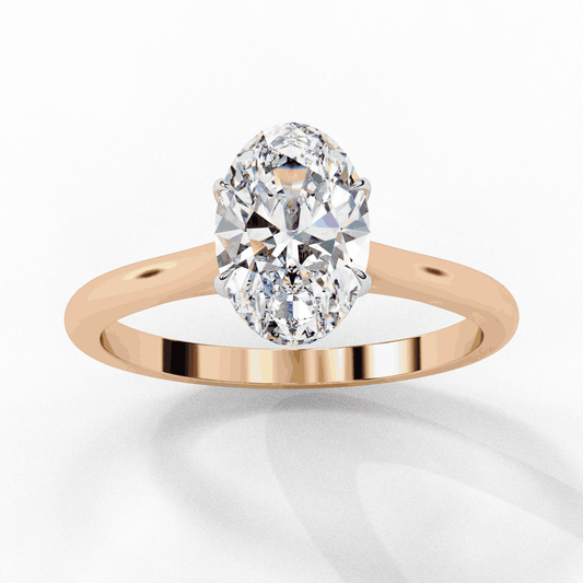 Oval Cut Lab Grown Diamond Solitaire Engagement Ring with Cathedral Shoulders