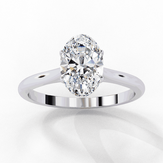 Oval Cut Lab Grown Diamond Solitaire Engagement Ring with Cathedral Shoulders