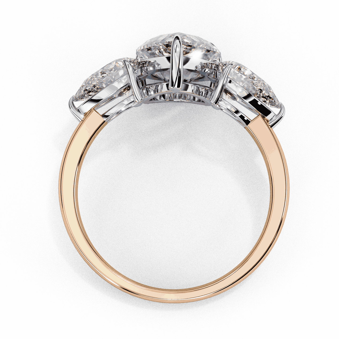 Pear Cut Lab Grown Diamond Three Stone Engagement Ring with Pear Side Stones