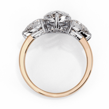 Pear Cut Lab Grown Diamond Three Stone Engagement Ring with Pear Side Stones