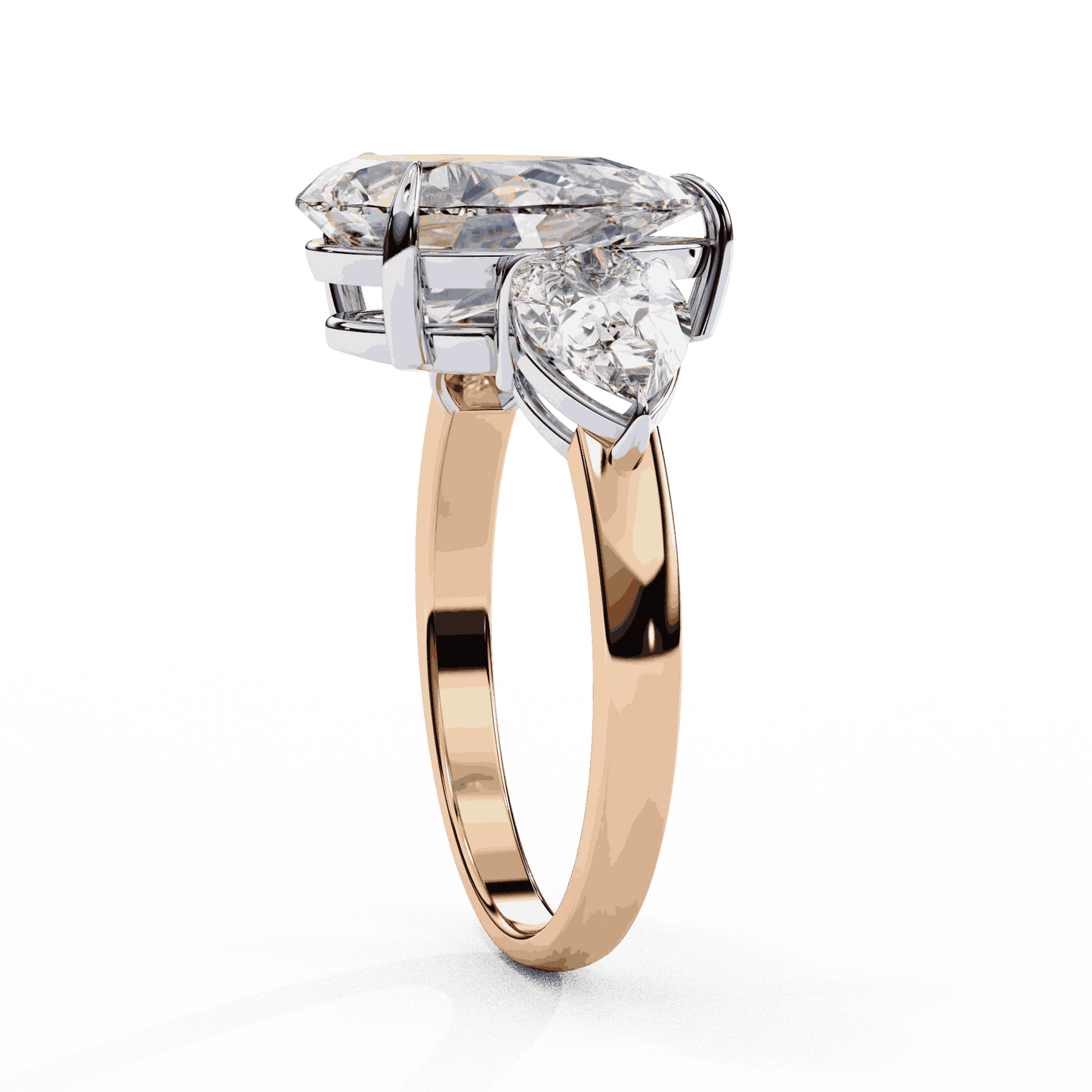 Pear Cut Lab Grown Diamond Three Stone Engagement Ring with Pear Side Stones