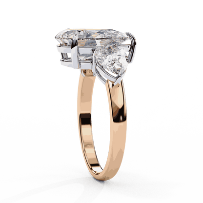 Pear Cut Lab Grown Diamond Three Stone Engagement Ring with Pear Side Stones