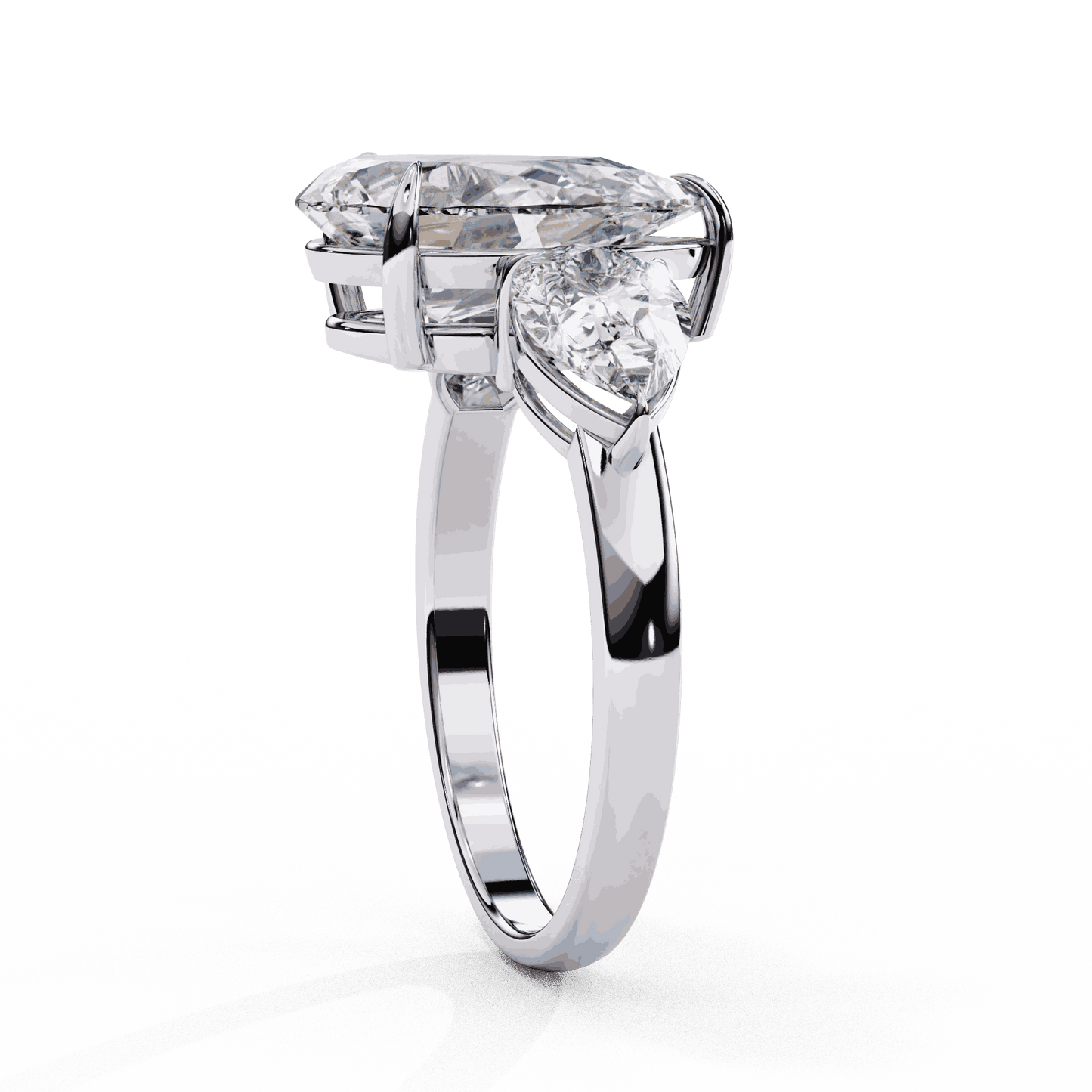 Pear Cut Lab Grown Diamond Three Stone Engagement Ring with Pear Side Stones