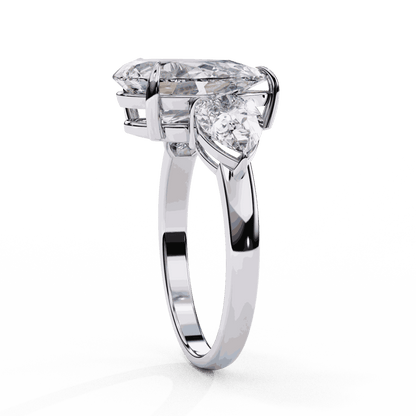Pear Cut Lab Grown Diamond Three Stone Engagement Ring with Pear Side Stones