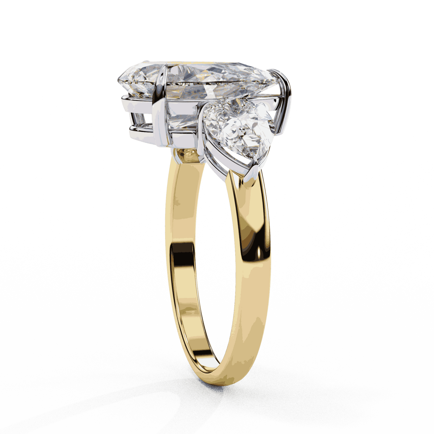 Pear Cut Lab Grown Diamond Three Stone Engagement Ring with Pear Side Stones