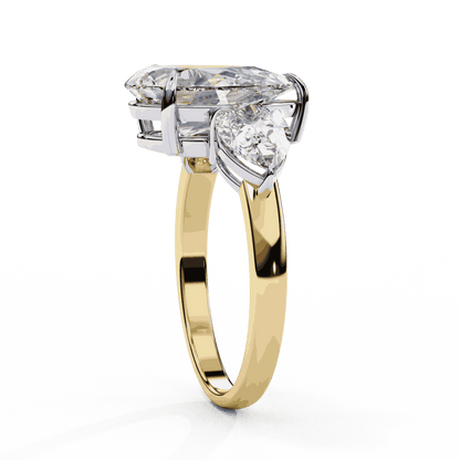 Pear Cut Lab Grown Diamond Three Stone Engagement Ring with Pear Side Stones