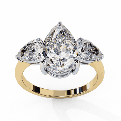 Pear Cut Lab Grown Diamond Three Stone Engagement Ring with Pear Side Stones