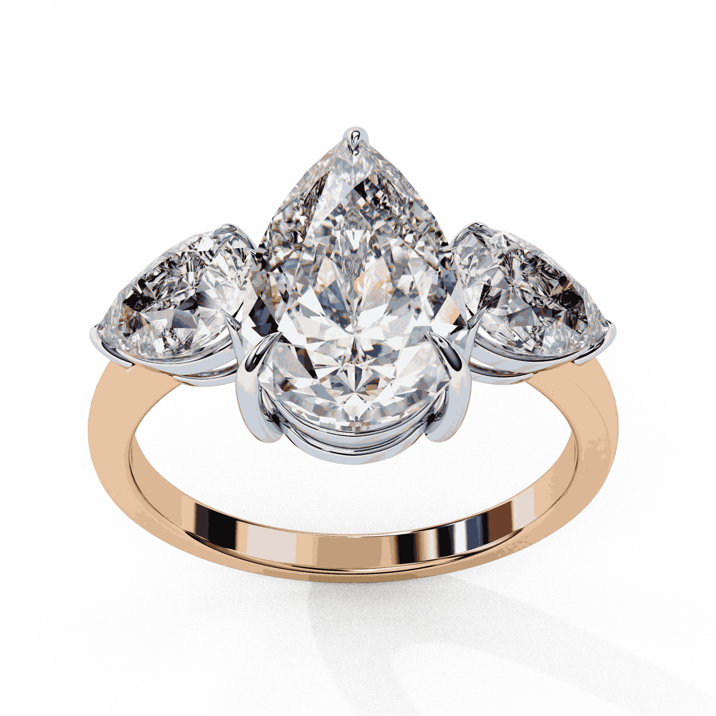 Pear Cut Lab Grown Diamond Three Stone Engagement Ring with Pear Side Stones