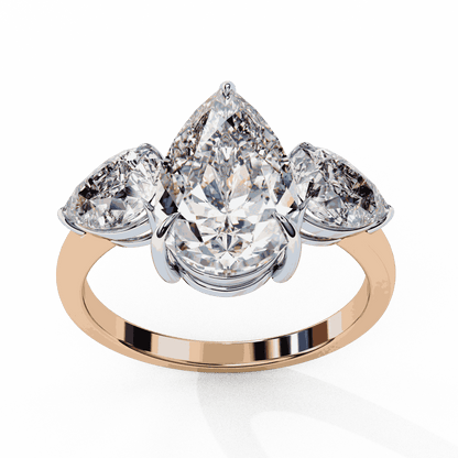 Pear Cut Lab Grown Diamond Three Stone Engagement Ring with Pear Side Stones